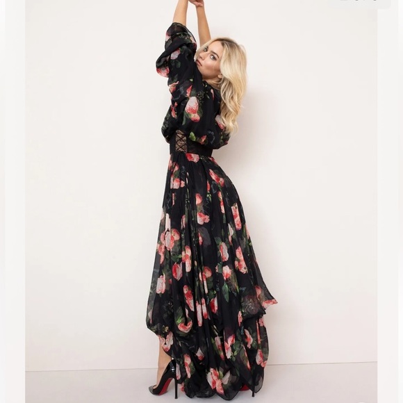 Agent Provocateur Elora Gown Black Floral Silk Dress - Picture 4 of 12